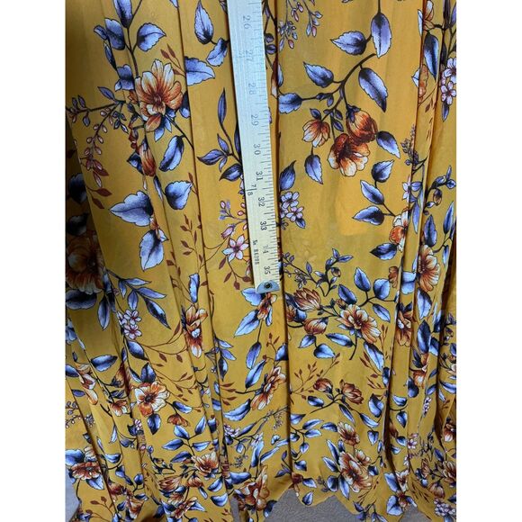 Indigo Rose Yellow Floral Maxi Dress Flutter Sleeve V Neck Wrap Belted XL - Picture 5 of 10